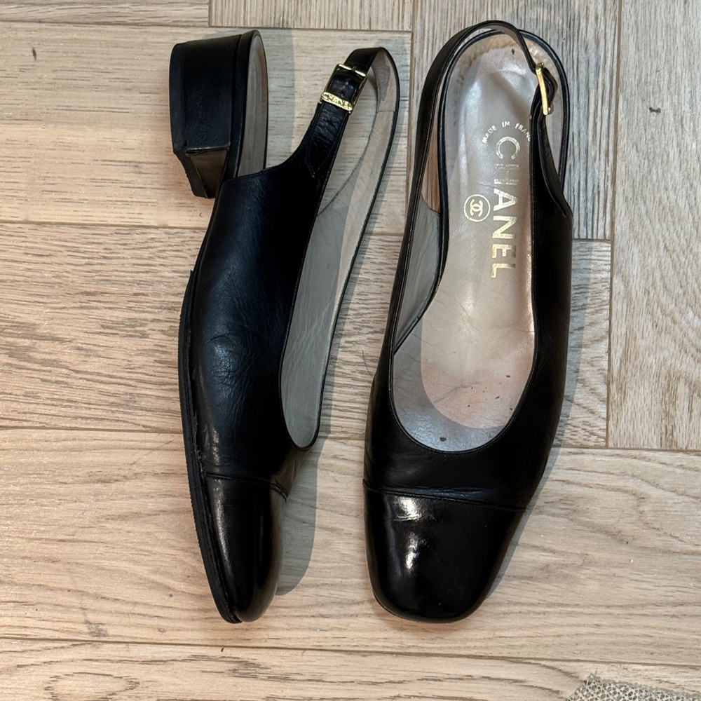 CHANEL Black Slingback Heels